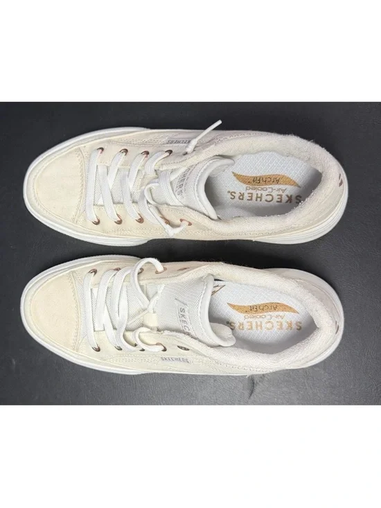 Skechers White Low-Top Textile Sneakers with Subtle Cream Details - Picture 5 of 5